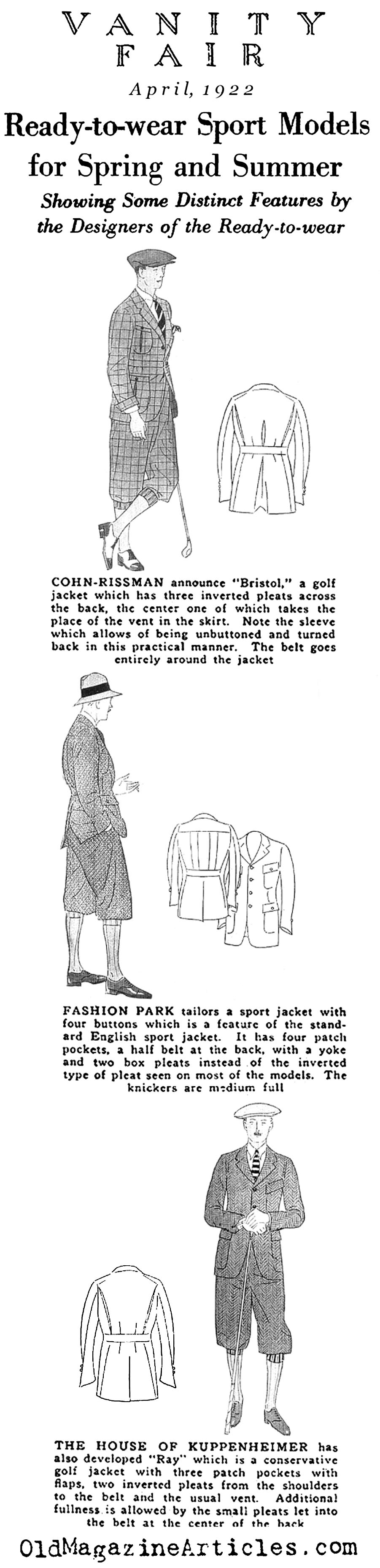 Tailored Golf Fashions (Vanity Fair Magazine, 1922)